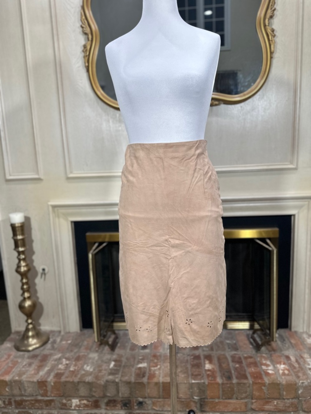 The Wrights Vintage Skirt‎ Size 6 Tan Suede Boho Coastal Grandmother Western
